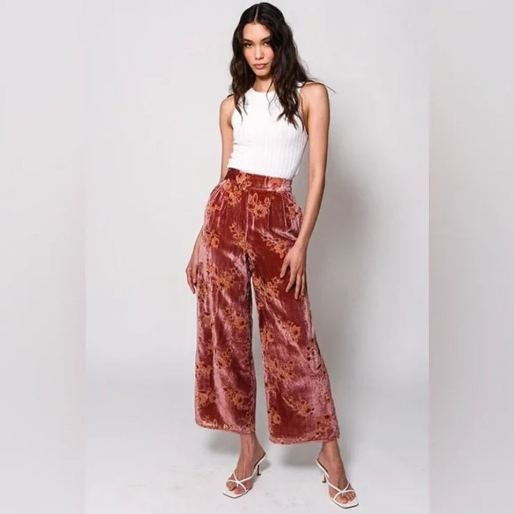 NEW Hutch Anthro Velvet Floral Wide Leg Pants Sz XS - Picture 2 of 16